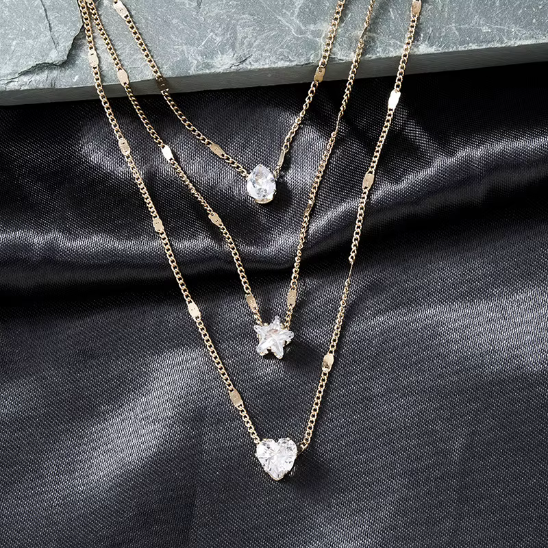 Trendy Zircon Pendant Necklace For Women Multilayer Chain Choker Fashi - pendant necklaces for women at ShoplyHub