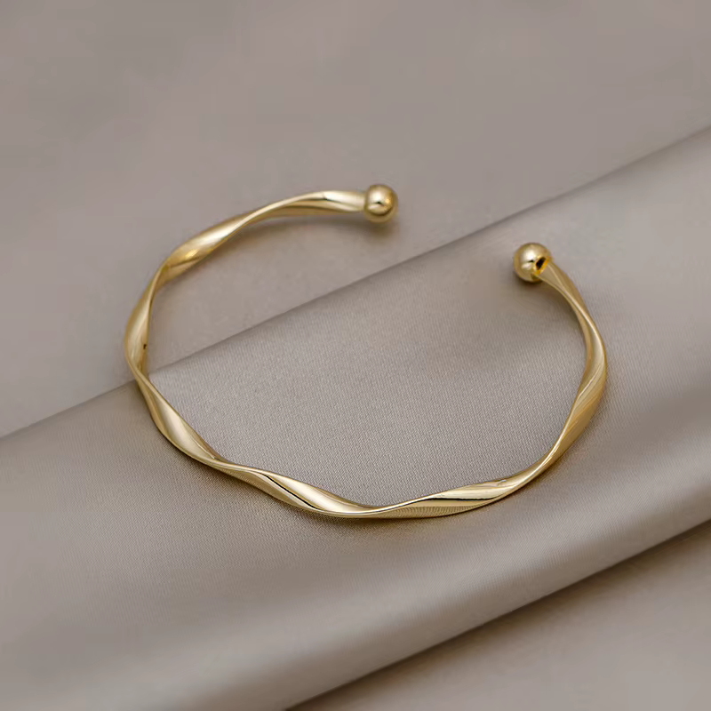 Golden Charm Bangles for Women Minimalism Fashion Twisted Couple Cuff Bracelet Trendy Jewelry Girls Wedding Gift - view 4