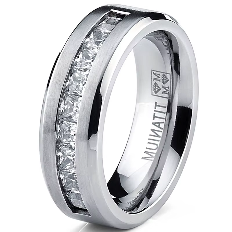 Hot Selling Silver Plated Stainless Steel Rings For Men Square Cubic Zircon Ring Jewelry Accessories Size 7-13 - view 2