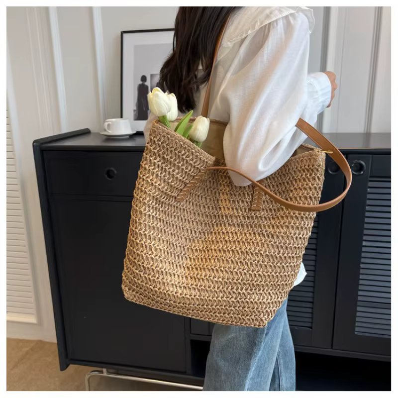 Hand-woven Women's Shoulder Handbag Bohemian Summer Fashion Straw Beach Tote Bag Travel Shopper Weaving Shopping Bags - view 2