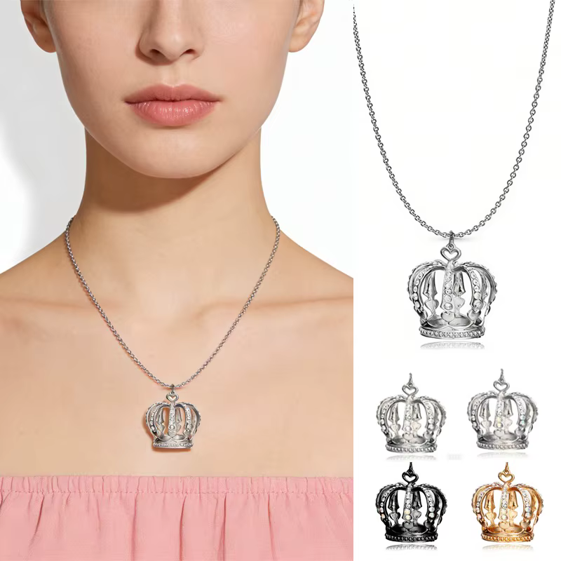 Elegant Crown Pendant Necklace Large Clavicle Chain Sweater Chain Fash - pendant necklaces for women at ShoplyHub