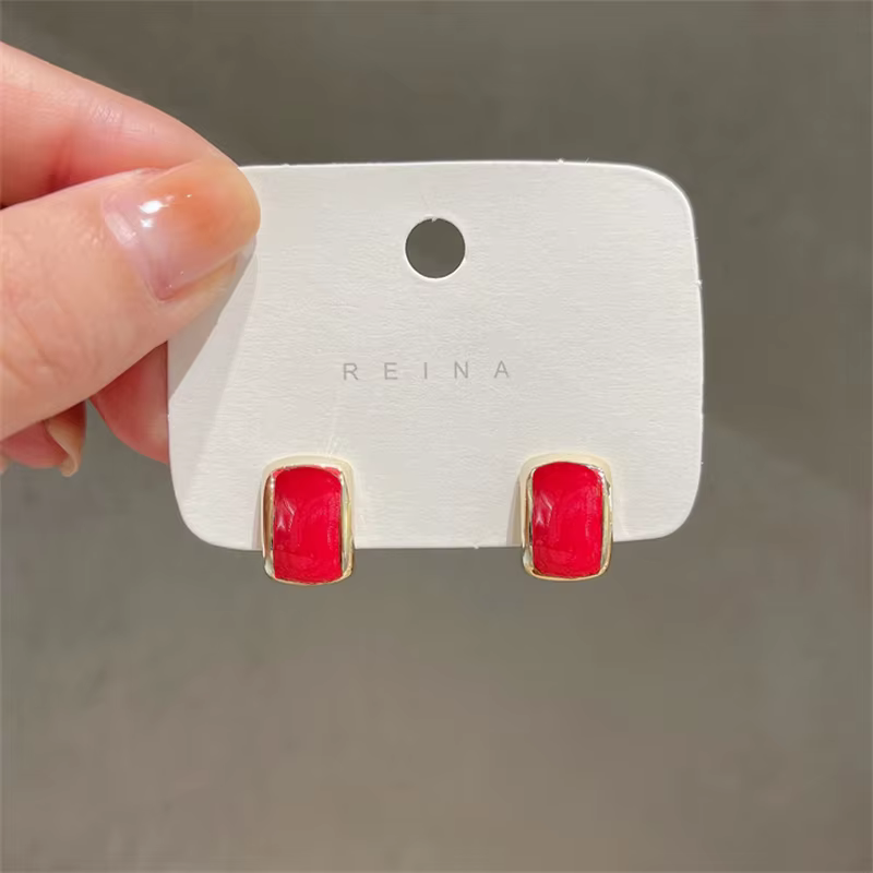 Trend Chic Enamel C-shaped Women's Stud Earrings Red Green Pink Color Small Earrings for Girls Aretes De Mujer In - view 4