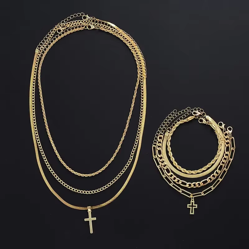 7-Piece Elegant Stainless Steel Minimalist Cross Pendant Jewelry Set for Men Chain Necklace Bracelet Jewelry for - view 6