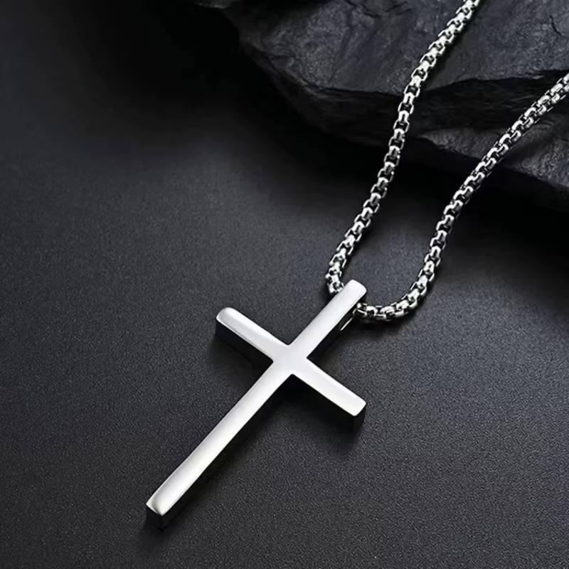 Hip Hop Trend Cross Pendant Necklace for Men Simple Punk Silver Color Titanium Steel Chain Versatile Street Jewelry - view 5