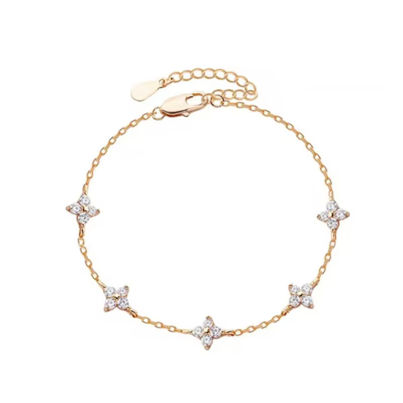 New Luxury Brand Temperament Four Leaf Flower Bracelet for Women Charm Gold Color Stainless Steel Korea Bangle Jewelry - view 6