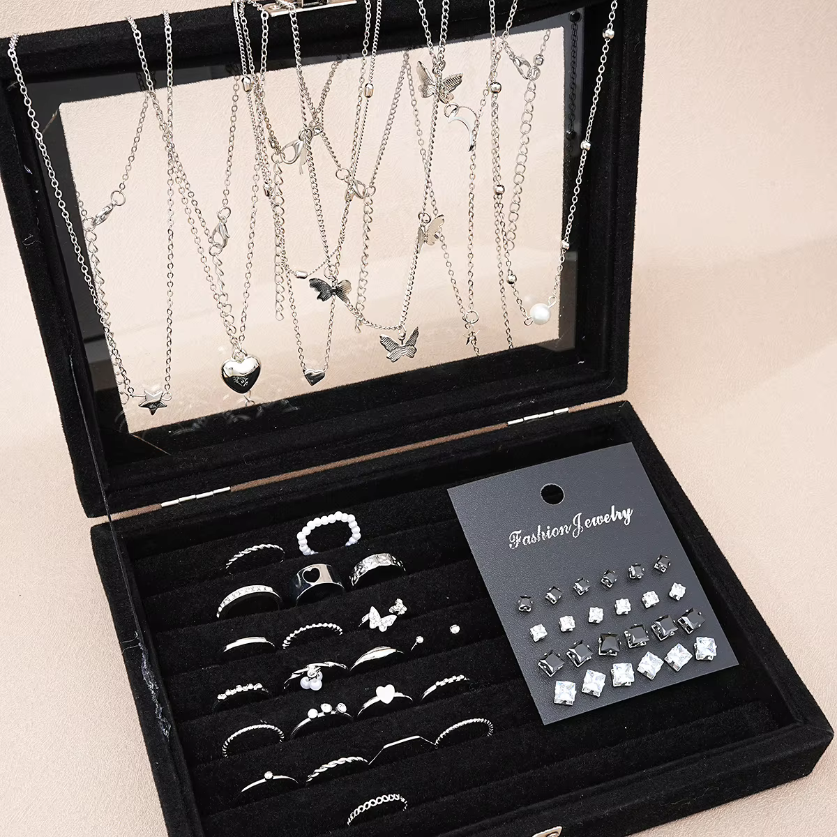 51 Pcs/Set Silver Color Chic Jewelry Set For Women Fashion Butterfly H - silver rings at ShoplyHub