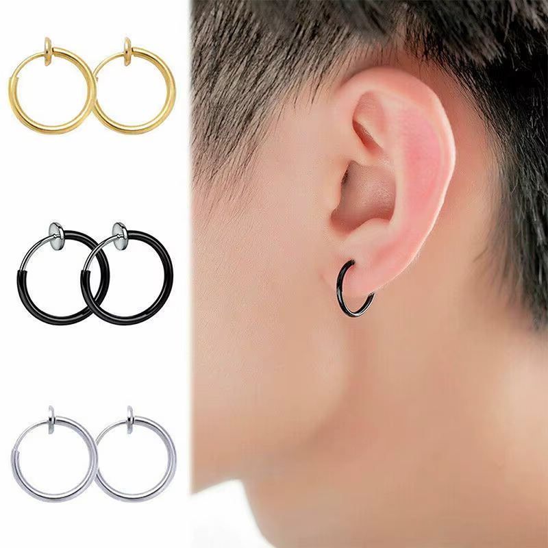 Non-Piercing Hoop Earrings Spring Ear Clip Fake Ear Hoops for Men and Women, Stainless Steel Clip on Earings 2.0*8/10mm - view 3