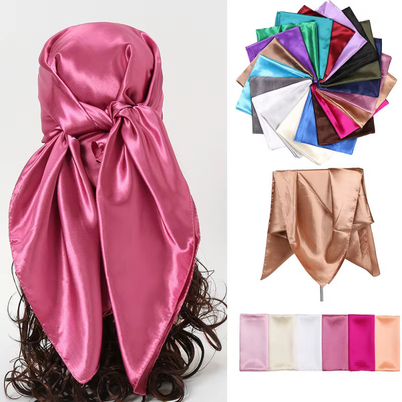 Luxury Brand Silk Scarf Women Satin Solid color Hijab Scarves Muslim P - muslim scarf at ShoplyHub