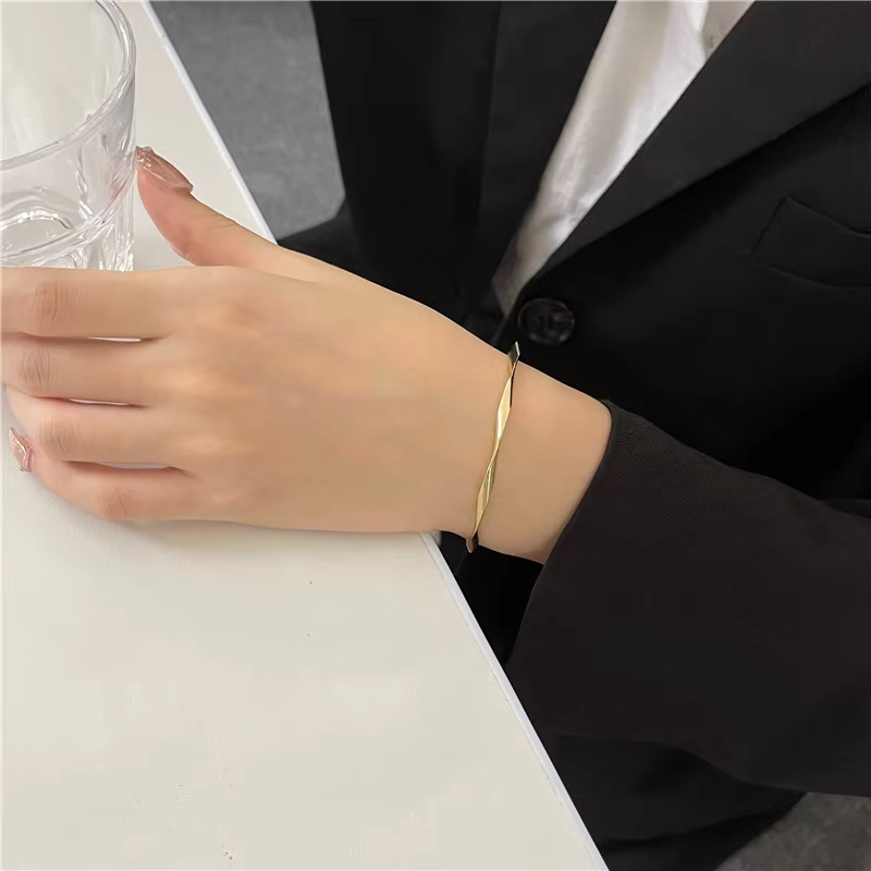 Golden Charm Bangles for Women Minimalism Fashion Twisted Couple Cuff Bracelet Trendy Jewelry Girls Wedding Gift - view 6