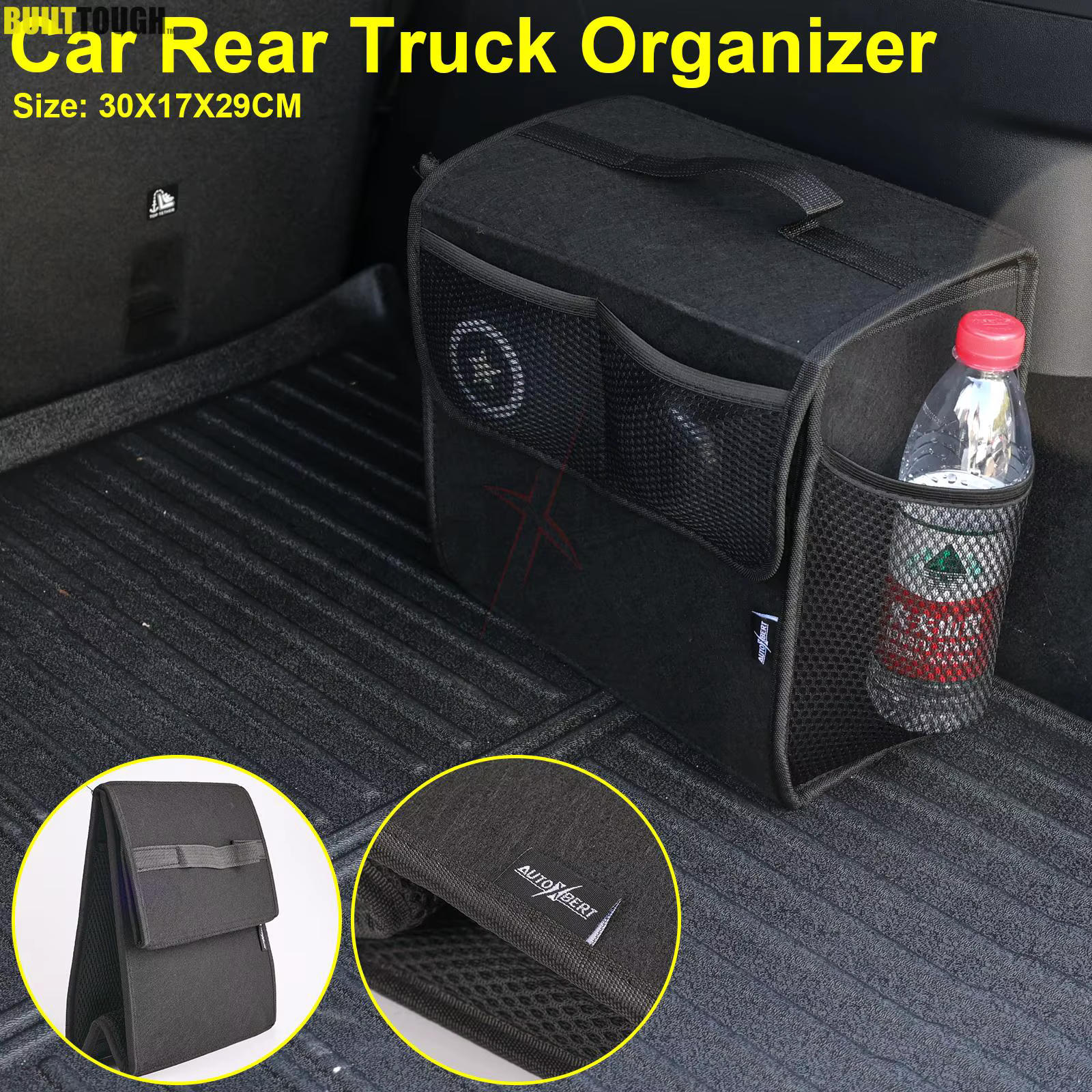 Car Trunk Organizer Felt Boot Organiser Storage Bag Box Portable Handbag Cargo Tool Holder Mesh Net Pocket Collapsible