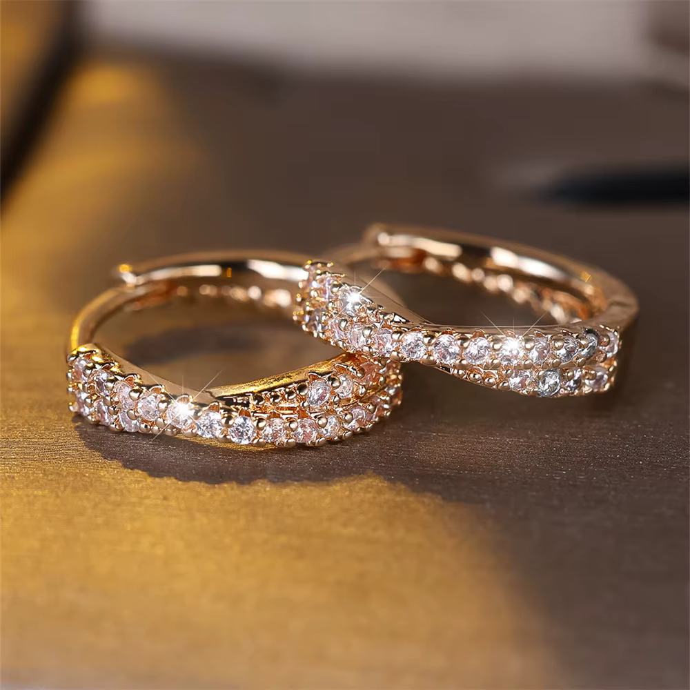 White Zircon Small Stone Crossed Hoop Earrings For Women Vintage Gold Silver Color Wedding Jewelry Versatile Accessory - view 5