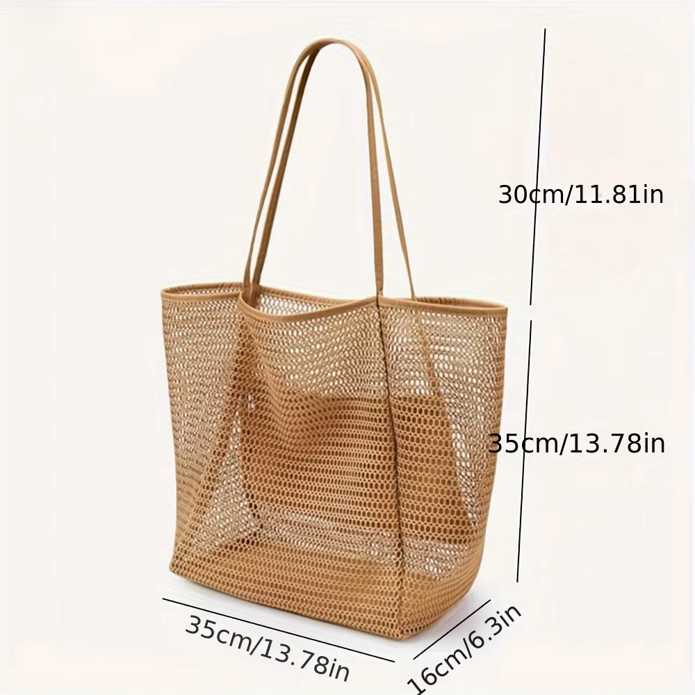 Women's Large Capacity Beach Tote Bag - Durable Polyester Woven Shoulder Bag with Open Top for Travel, Shopping - view 6