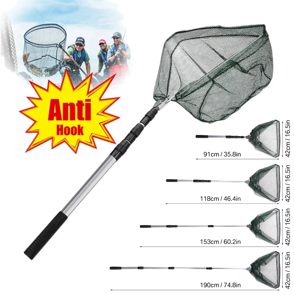 Fishing Landing Net Aluminum Alloy Durable Telescoping Extend to 190cm/130cm/55cm Folding Mesh Safe Fish Catching - view 5