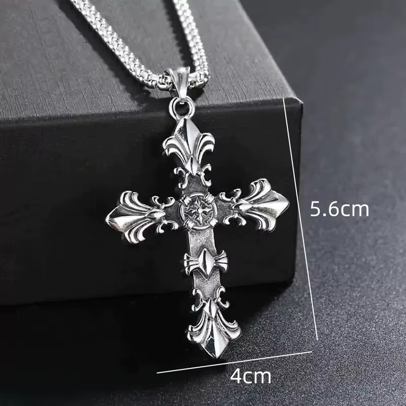 Fashion Stainless Steel Jewelry Set for Men Unisex Vintage Silver Color Cross Pendant Necklace, Bracelet Sets Punk - view 2