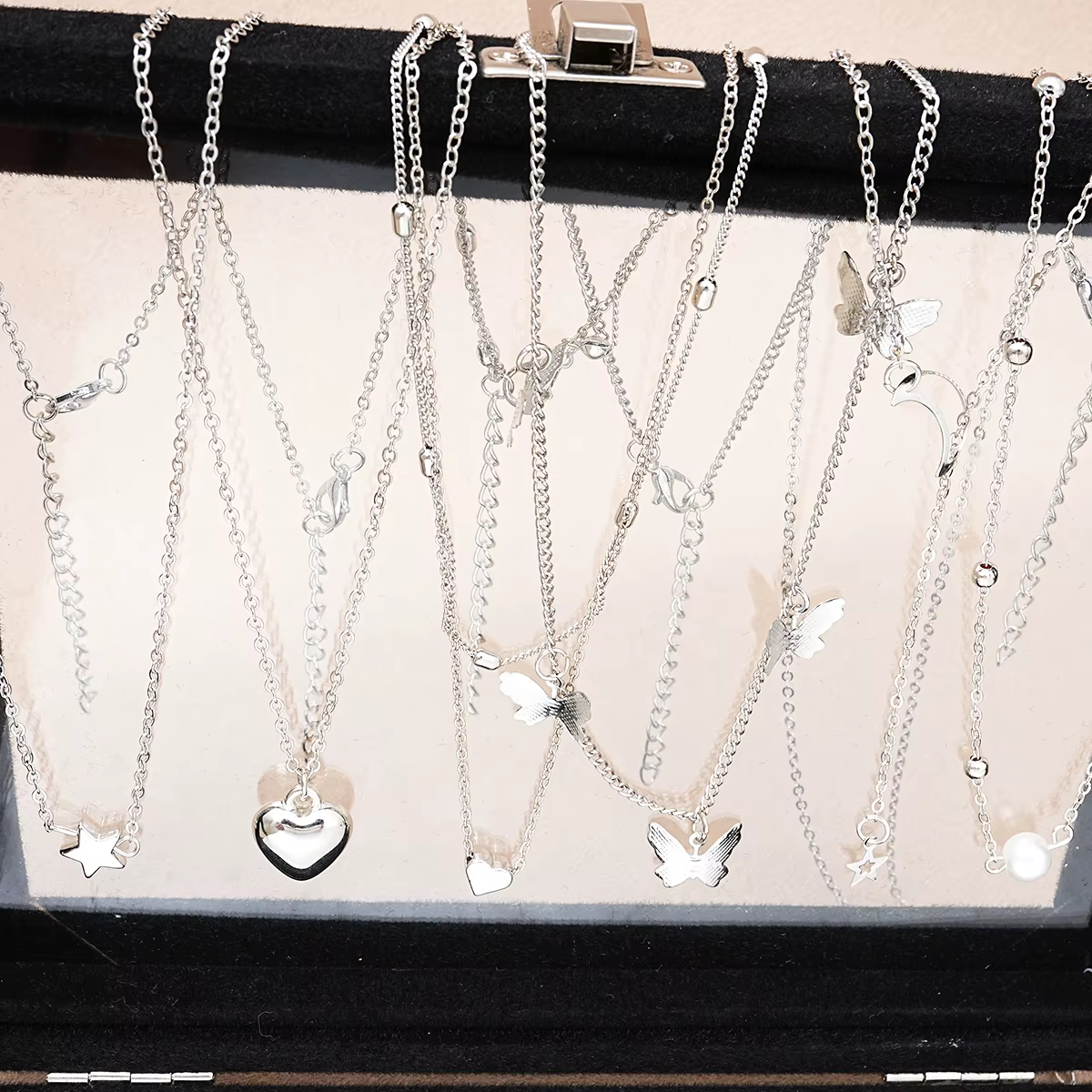 51 Pcs/Set Silver Color Chic Jewelry Set For Women Fashion Butterfly Heart Pearl Necklaces, Earrings, Rings, Match - view 2