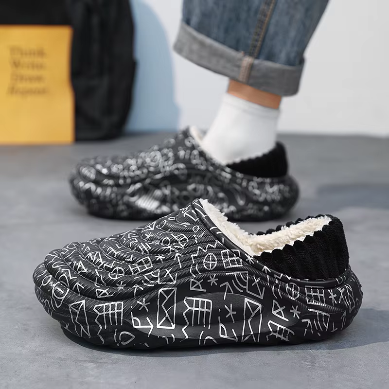 Men's Slippers Shoes for Men Unisex Warm Non-Slip Wear-resistant Thick Bottom Waterproof Add Cotton Heel Covering - view 5