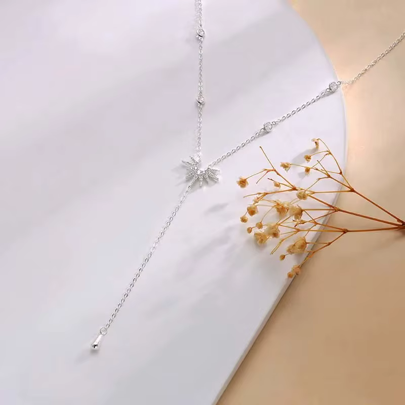 Stainless Steel Y-Shaped Pendant Necklace for Women Girls Elegant Fashion Cubic Zirconia Long Tassel Dangle Choker - view 5