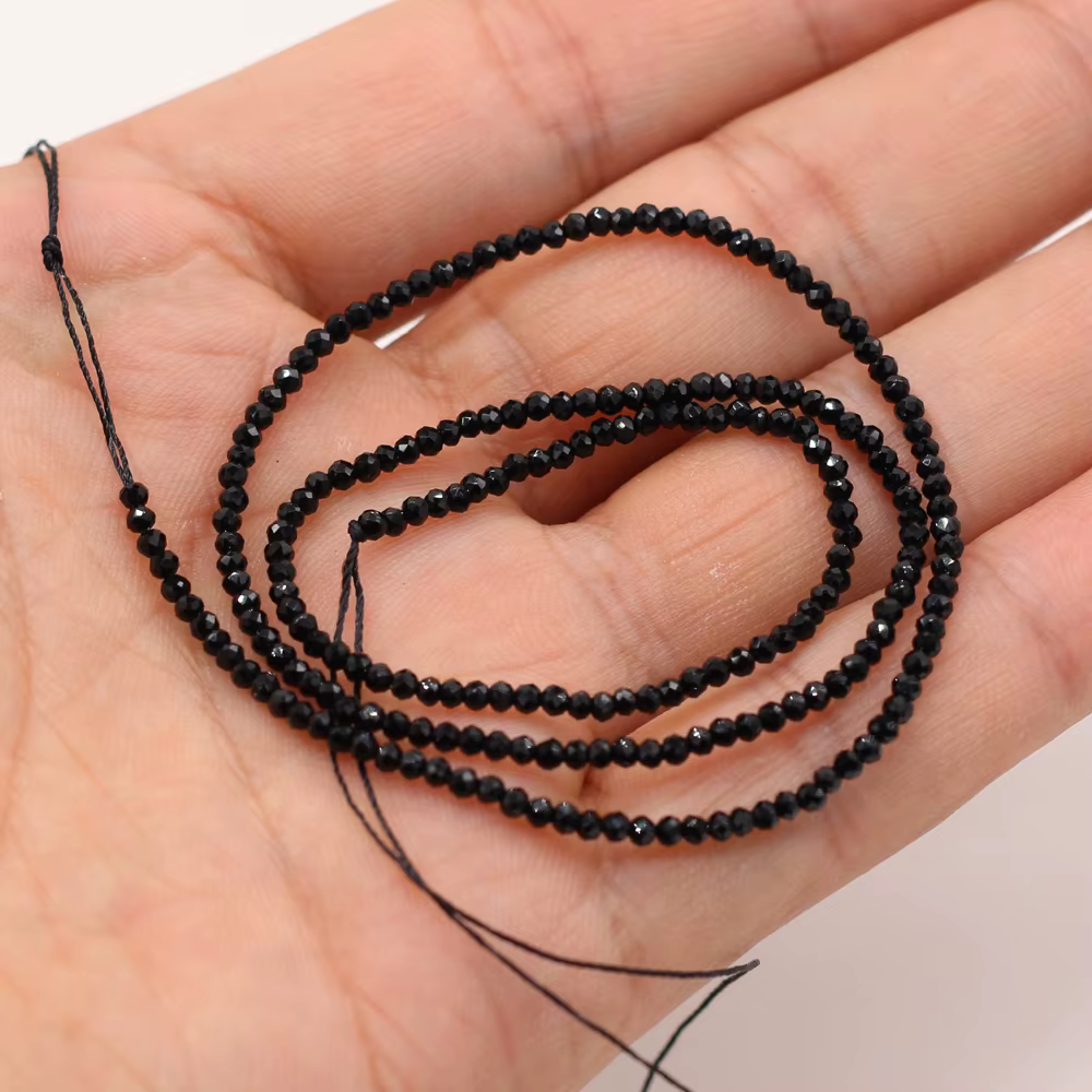 2mm Black Natural Semi-Precious Stone Spinel Loose Bead for Women Jewelry Making DIY Women Bracelet Necklace - view 6