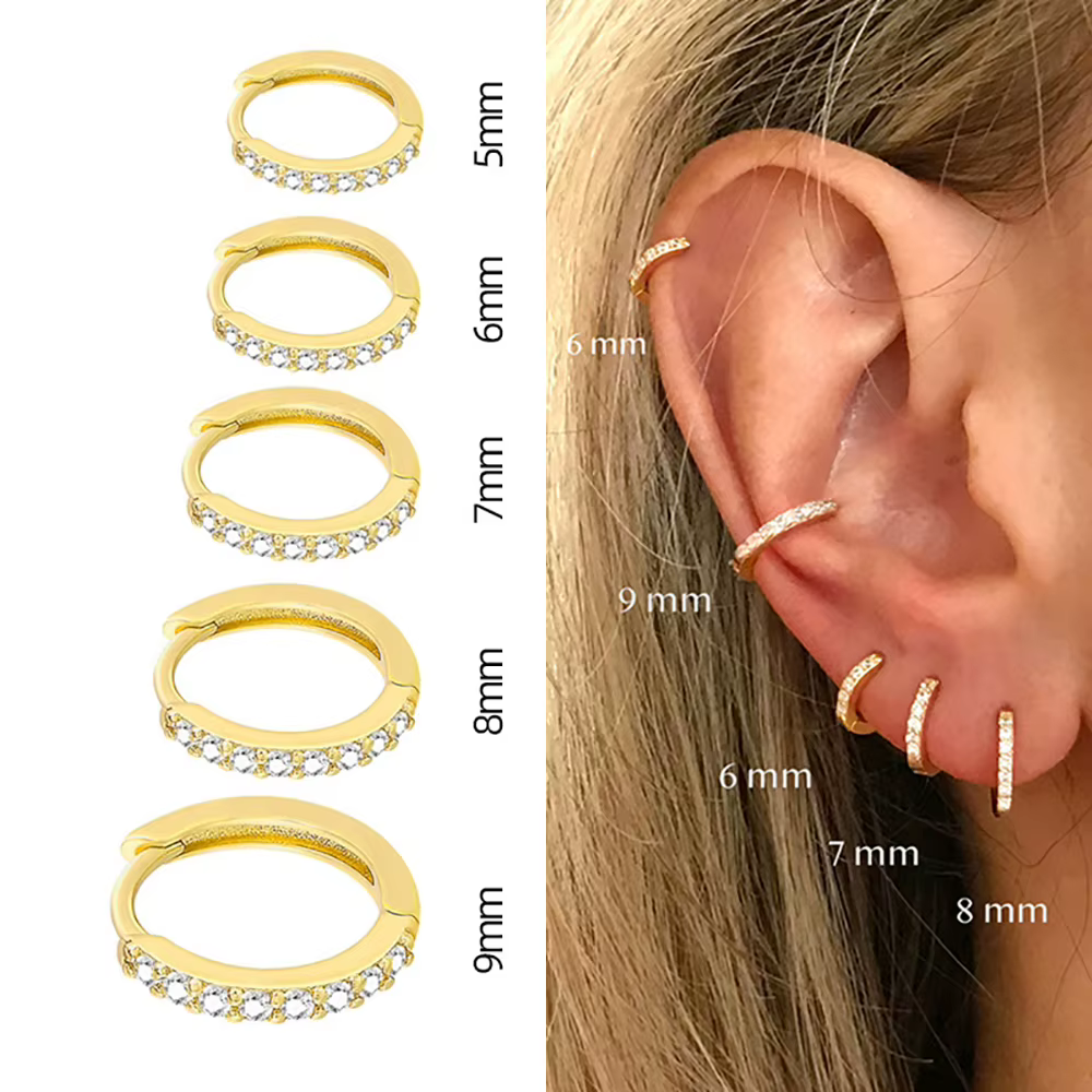 2PCS Stainless Steel Minimal Crystal Zirconia Hoop Earrings Gold Silve - hoop earrings silver at ShoplyHub
