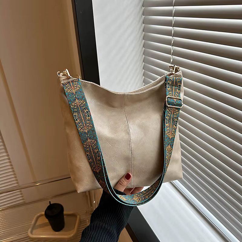 Wide Geometric Strap Shoulder Bag Large Capacity Crossbody Bags For Women,Retro Pu Leather Women's Bag For Shopping - view 3