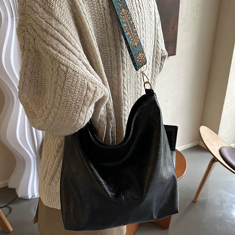 Wide Geometric Strap Shoulder Bag Large Capacity Crossbody Bags For Women,Retro Pu Leather Women's Bag For Shopping - view 2