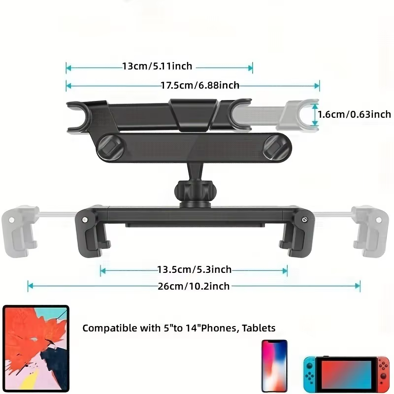 Car Tablet Holder, Headrest Mount Adjustable Stand Cradle Compatible With 5" To 12.9" Cell Phones And Tablets - view 6