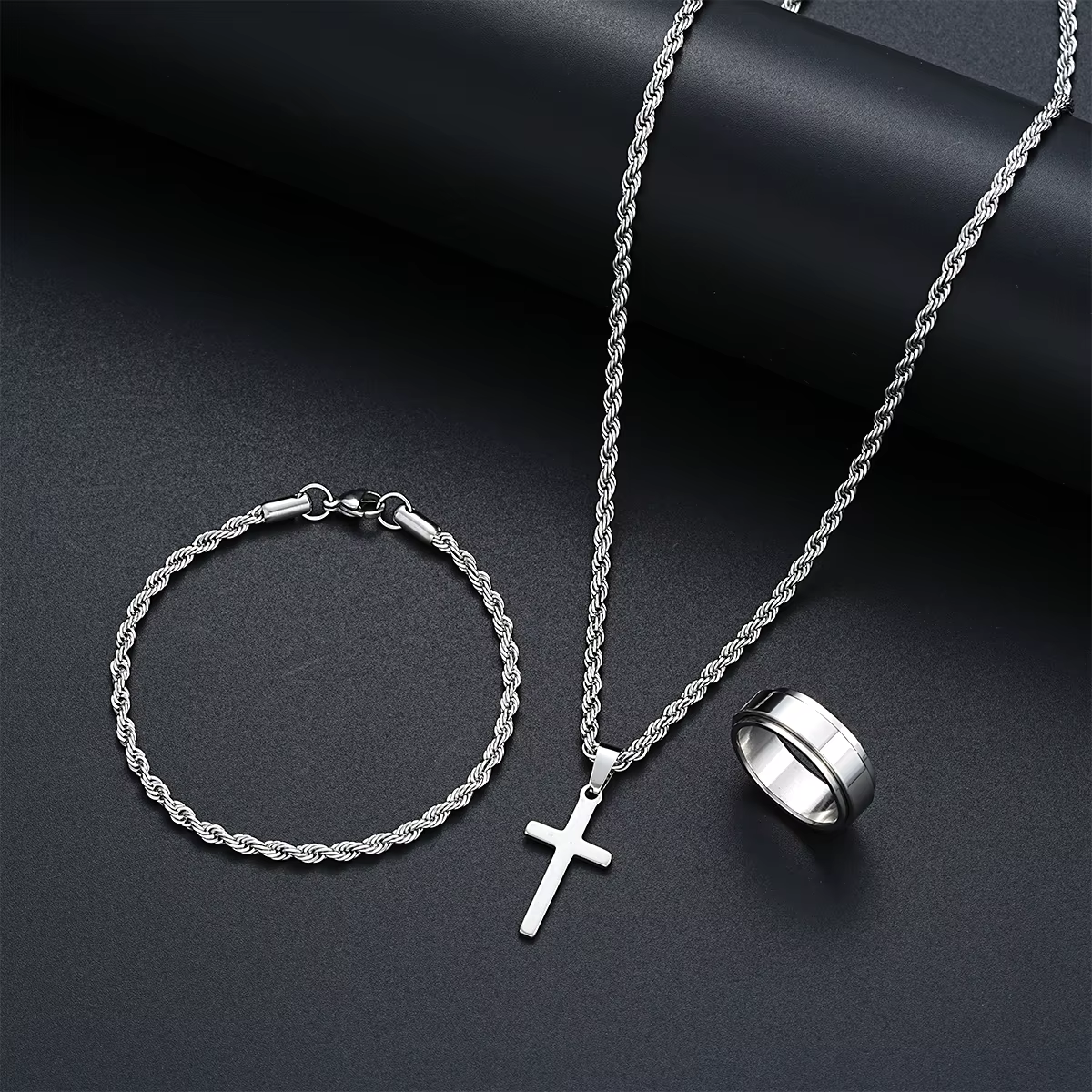 Stainless Steel Simple Jewelry Set For Men Women Fashion Silver Color  - pendant necklace silver at ShoplyHub