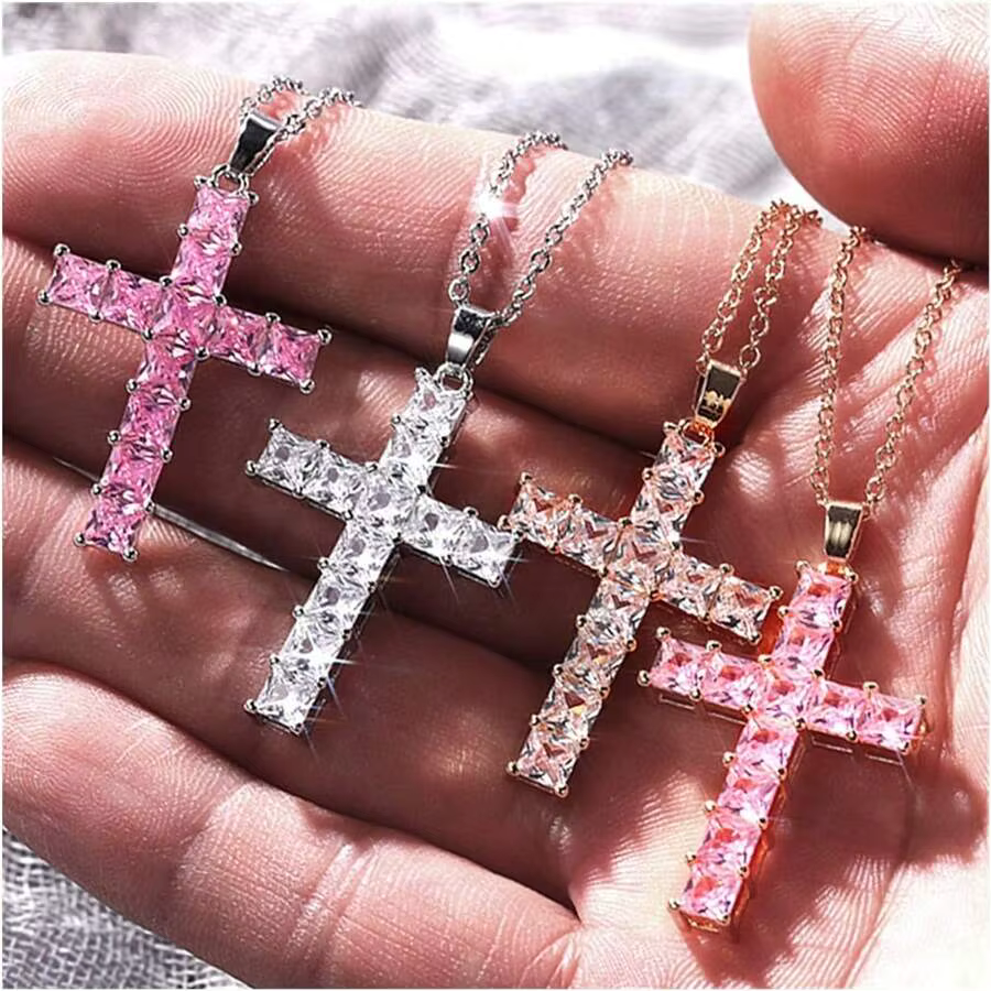 New Fashion Necklaces Female Pendants Gold Multi Color Crystal Jesus Cross Pendant For Women Necklace Party Leisure - view 2