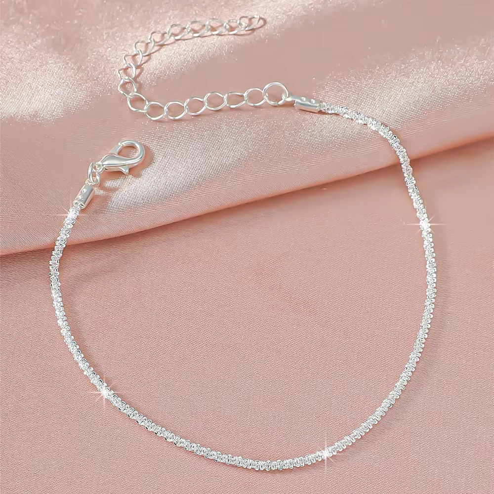 LATS Shiny Sparkling Simple Anklet for Women Gold Silver Color Elegant Jewelry Female Beach Ankle Bracelet on Foot - view 4