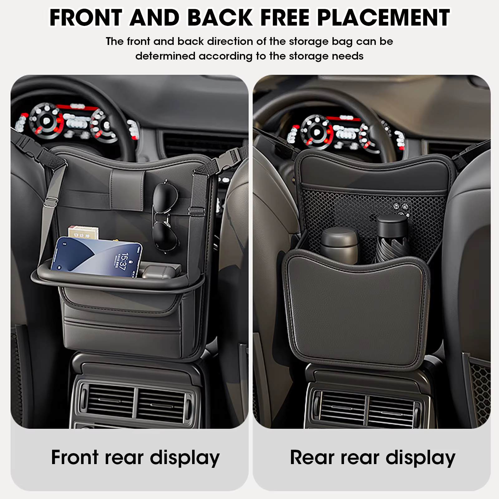 Car Handbag Holder, Car Mesh Organizer Net Pocket Purse/Book/Phone Holder,Tissue Box 3-IN-1 Auto Interior Organizers - view 5