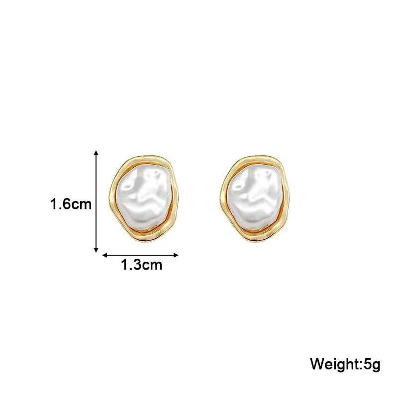 Geometric Irregular Round Pearl Earrings for Women Unusual Irregular Gold Color Metal Side Earrings Boho Trendy Jewelry - view 4