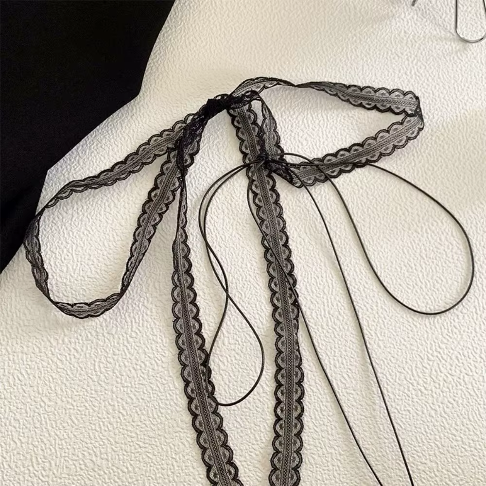 Fashion Choker Necklace for Women Sexy Black White Lace Bowknot Pendant Short Clavicle Chain Gothic Chokers Aesthetic - view 6
