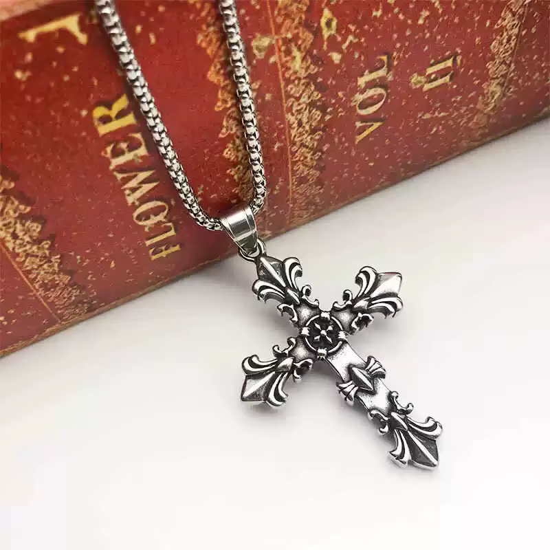 Fashion Stainless Steel Jewelry Set for Men Unisex Vintage Silver Color Cross Pendant Necklace, Bracelet Sets Punk - view 4