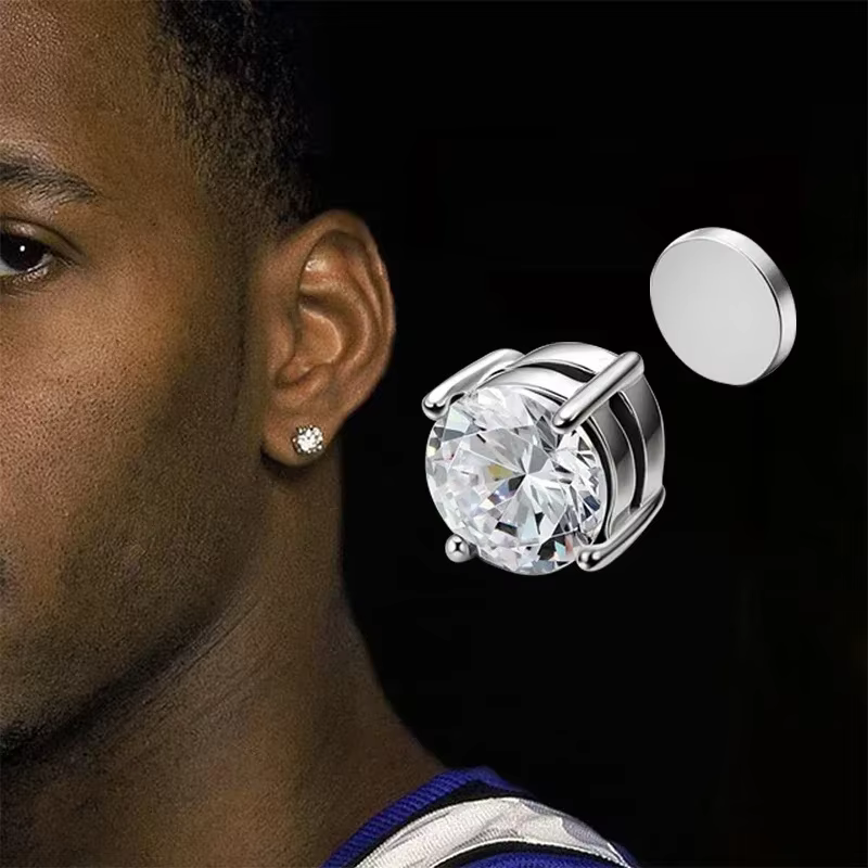 1/3Pairs 6MM Crystal Magnetic No-Pierce Stainless Steel Stud Earrings for Men Punk Zircon Magnet Earrings Non Piercing - view 3
