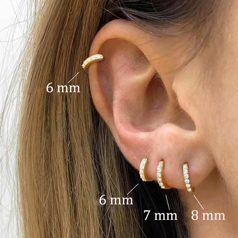 2PCS Stainless Steel Minimal Crystal Zirconia Hoop Earrings Gold Silver Color Small Huggie Cartilage Earring Piercing - view 4