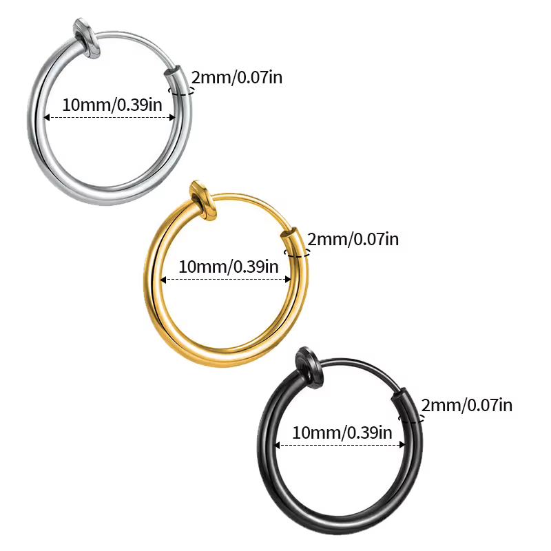Non-Piercing Hoop Earrings Spring Ear Clip Fake Ear Hoops for Men and Women, Stainless Steel Clip on Earings 2.0*8/10mm - view 6