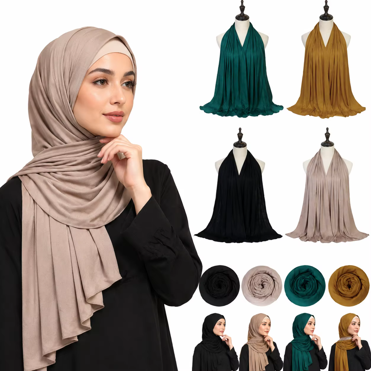 170x60cm Modal Jersey Instant Hijab Long Stretchy Soft Breathable Solid Color Head Wrap Shawl for Muslim Ladies Ramadan - view 2