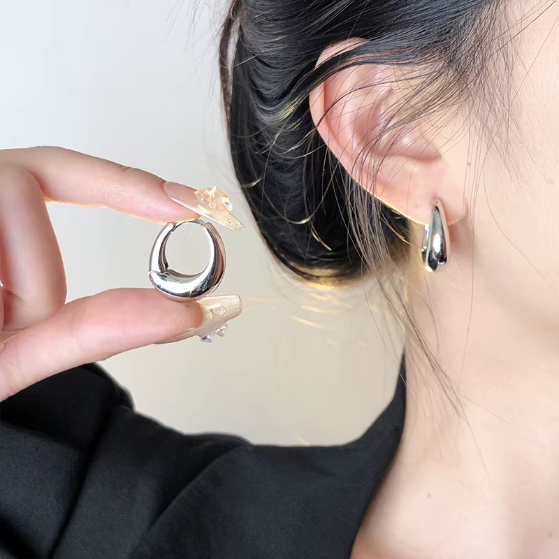 Stainless Steel Smooth Metal Chunky Hoop Earrings For Women Girls Fashion Round Circle Hoops Statement Earrings Punk - view 2