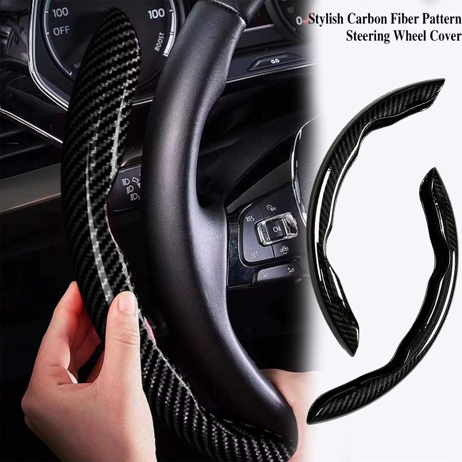 Car Carbon Fiber Pattern Car Steering Wheel Cover Non-slip Card Cover Auto Steering Booster Protective Cover Wheel