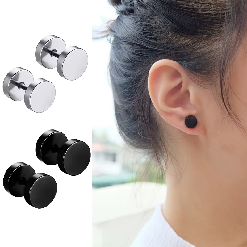 1Pair Stainless Steel Round Circle Stud Earrings For Men Women Not Fade Ear Rings Jewelry - view 4