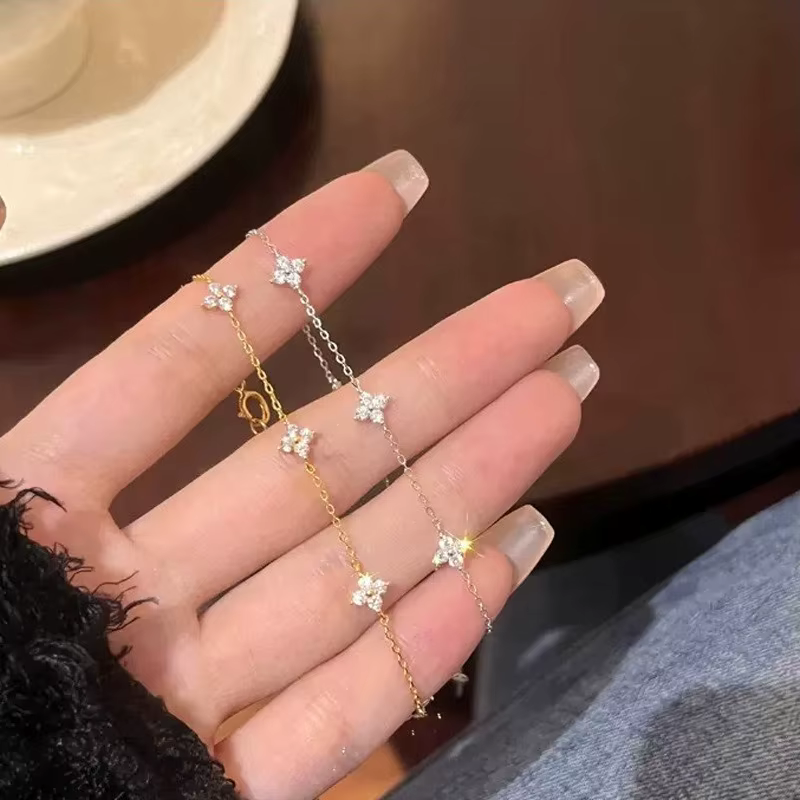 New Luxury Brand Temperament Four Leaf Flower Bracelet for Women Charm Gold Color Stainless Steel Korea Bangle Jewelry - view 4