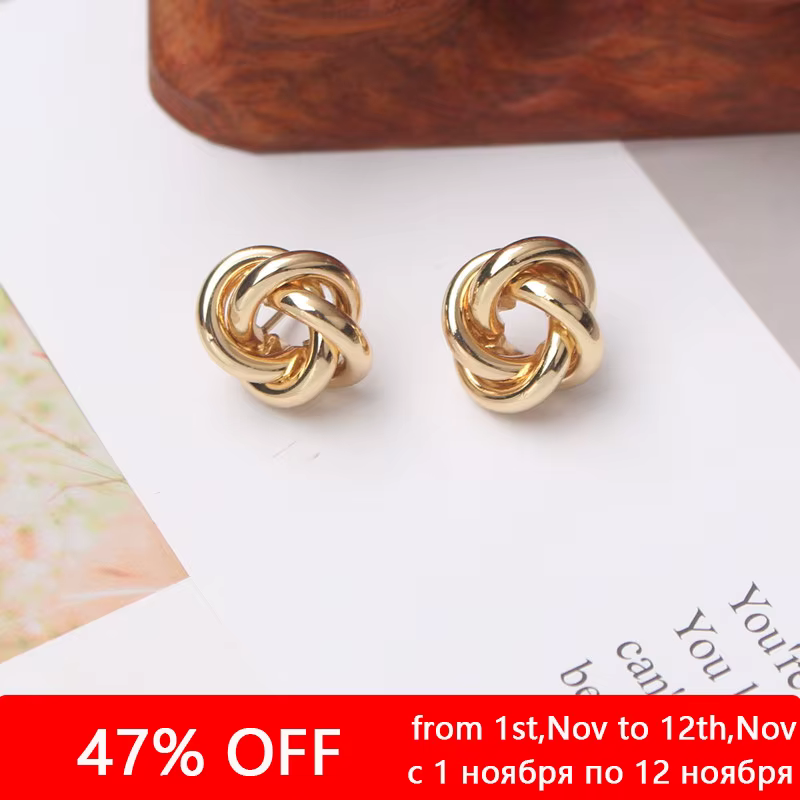 Tiny Metal Stud Earrings for Women Gold Color Twist Round Earrings Small Unusual Earrings Boucles D'Orailles Fashion - view 2