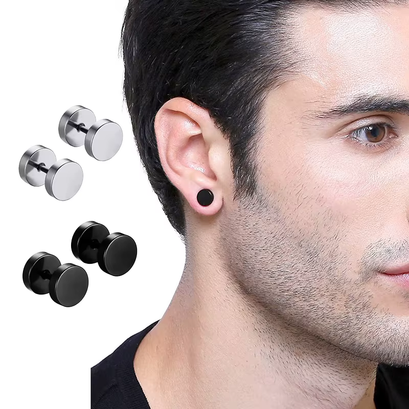 1Pair Stainless Steel Round Circle Stud Earrings For Men Women Not Fade Ear Rings Jewelry - view 2