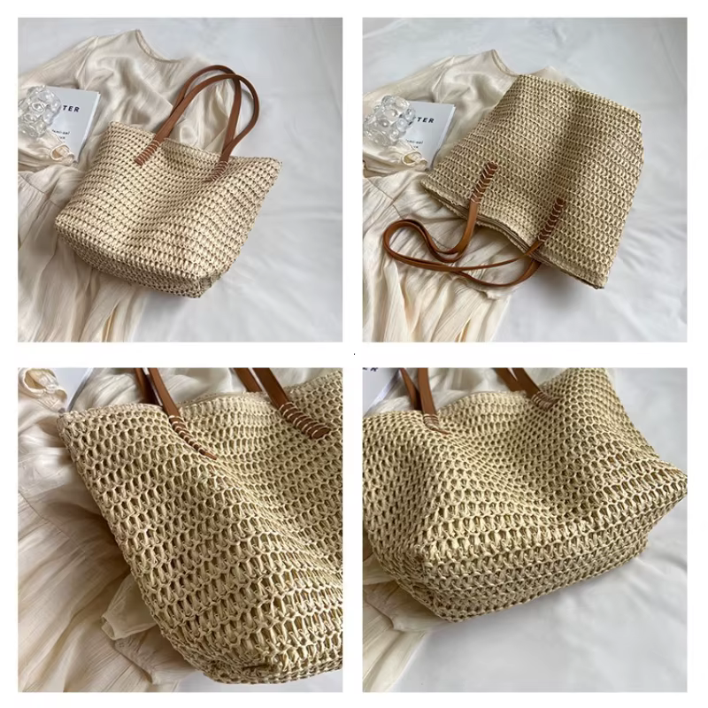 Hand-woven Women's Shoulder Handbag Bohemian Summer Fashion Straw Beach Tote Bag Travel Shopper Weaving Shopping Bags - view 6