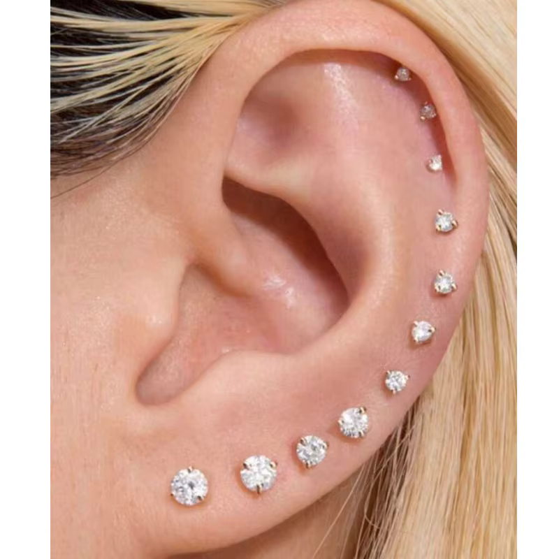 1Pair Classic Flat Back Screw Studs Stainless Steel Small Tiny Crystal Studs Earrings Women Men Piercing 4 Prong Tragus - view 4