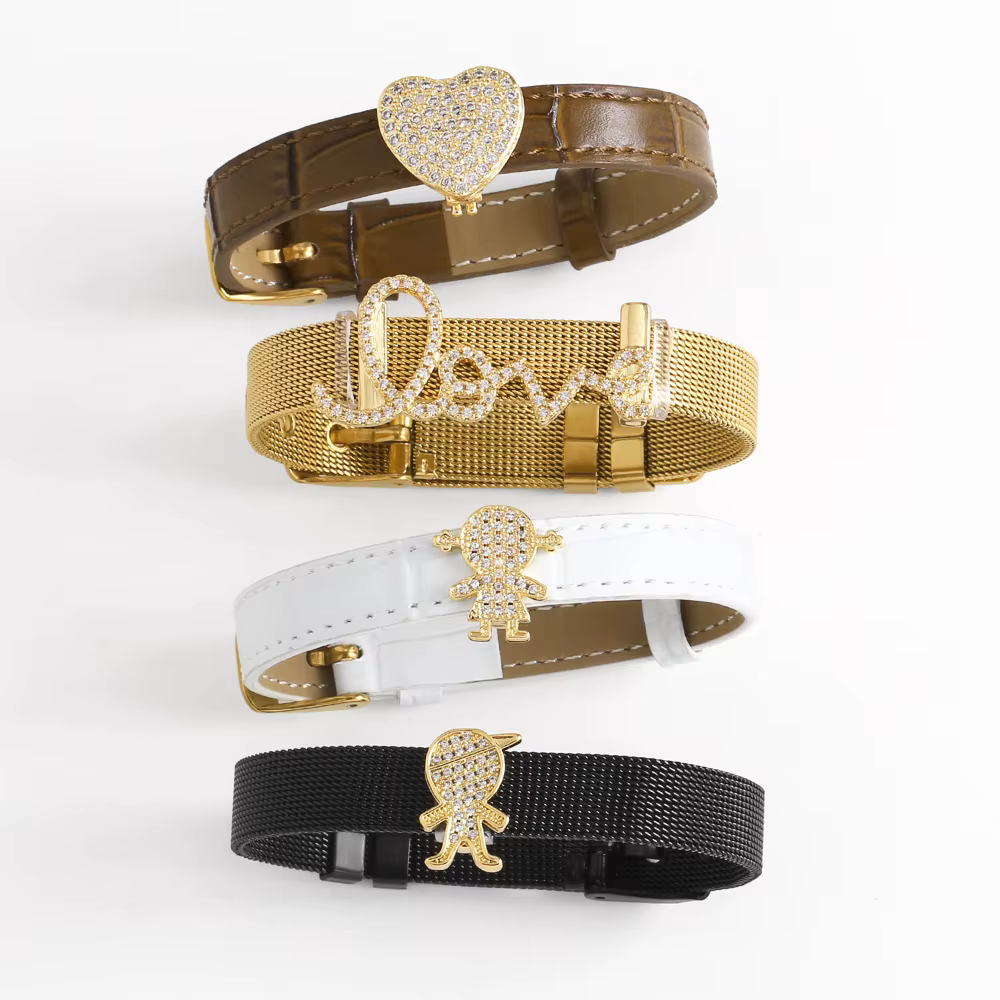 FLOLA CZ Crystal Boy Girl Charms Bracelets for Women Leather Band DIY  - charm bracelet kit at ShoplyHub