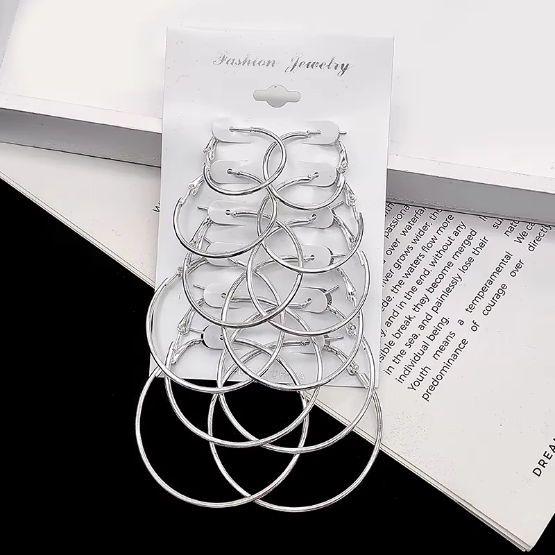 12pcs/lot Women's Hoop Earrings Gold Color Round Large Earrings Set Brincos Loop Earrings New Pendientes Para Novia - view 4