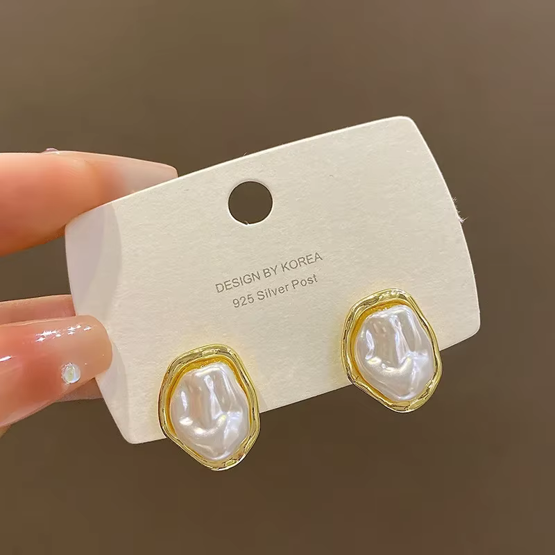 Geometric Irregular Round Pearl Earrings for Women Unusual Irregular Gold Color Metal Side Earrings Boho Trendy Jewelry - view 2