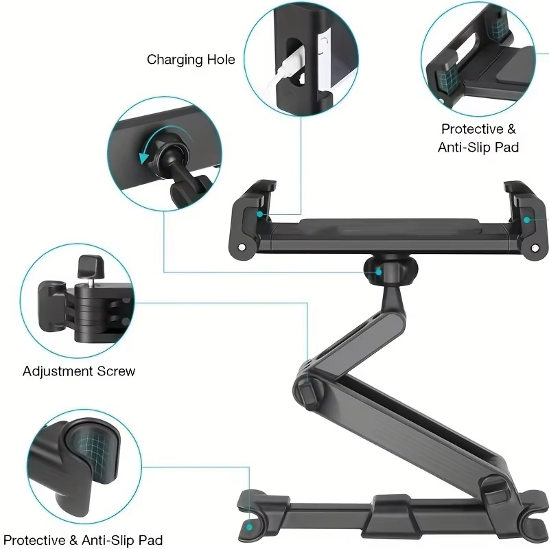 Car Tablet Holder, Headrest Mount Adjustable Stand Cradle Compatible With 5" To 12.9" Cell Phones And Tablets - view 3