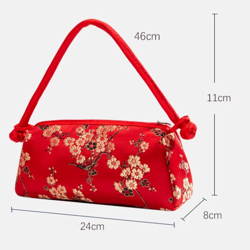 Fashion Shoulder Bag Women Handbag Luxury Embroidered Silk Bag Female Purse Small Cute Cosplay Cheongsam Flower Satin - view 5